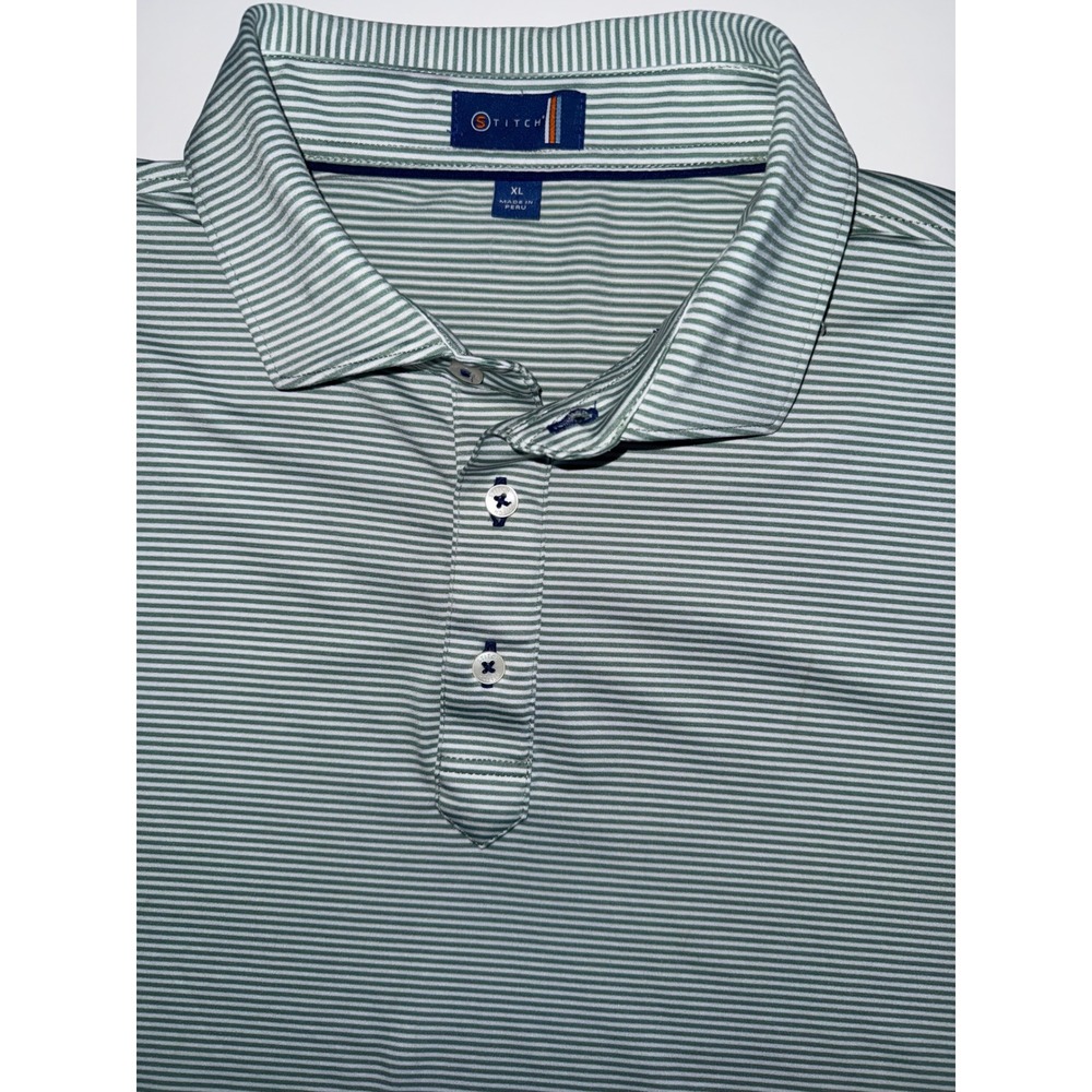 Stitch Polo Shirt Men XL Green White Stripe Performance Golf Country Club Preppy